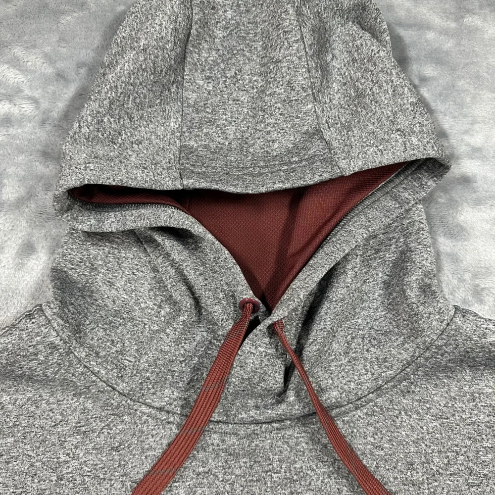The North Face Mens XL Grey Heather Red Logo Fleece Pullover Hoodie A6S8 F14
